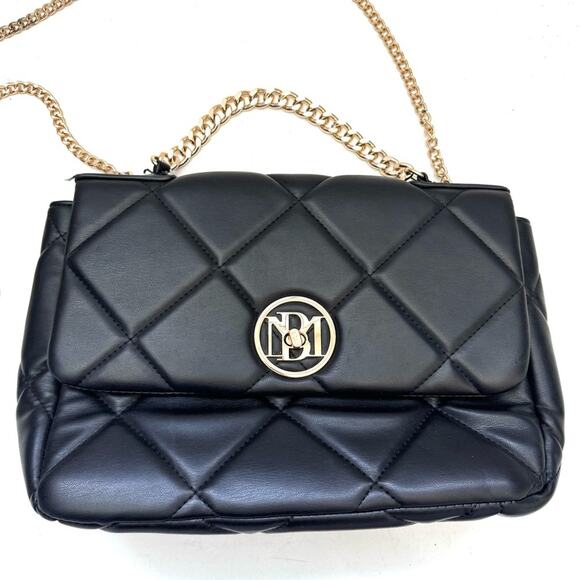 Badgley Mischka Black Diamond Quilted Puffer Front Lock Shoulder Bag Purse - Picture 2 of 9